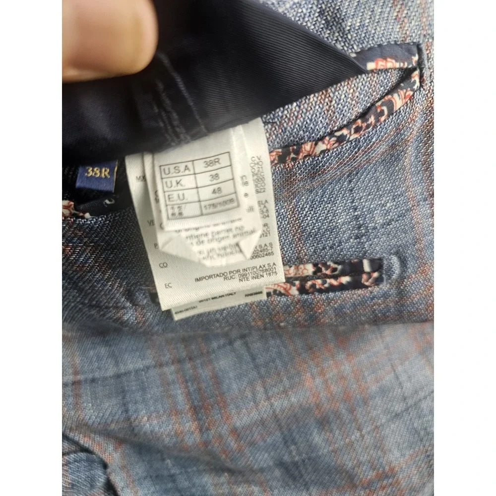 Brooks Brothers Sport Coat Mens 38 R Blue Plaid Linen Wool Itlay Half Lined